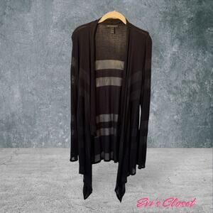 INC International Concepts Women Black Open Cascading Wrap Cardigan Jacket Sz L